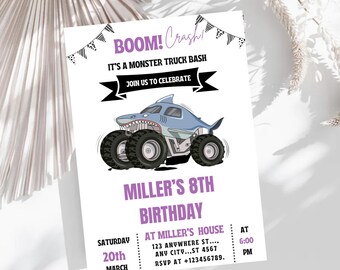 Monster Truck Birthday Invitation, Digital Phone Invite, Editable Canva Template, Boy Birthday Party Invitation, Trucks Birthday Invitation