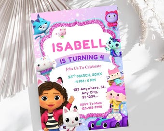Gabbys Dollhouse Birthday Invitation Gabby's Kids Birthday Pandy Template Printable Canva Digital Download Girl Birthday