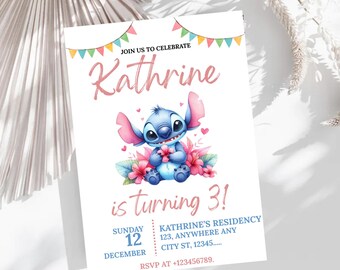 Invitación de cumpleaños de Stitch: Fiesta Kawaii de Lilo y Stitch (Descarga digital, plantilla editable de 5 x 7 pulgadas)