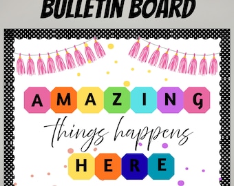 Teachers School Bulletin Board Cutouts DIY Kit "Amazing Things Happen Here" | Back to School Decoration | Bulletin Board Cutouts Decor