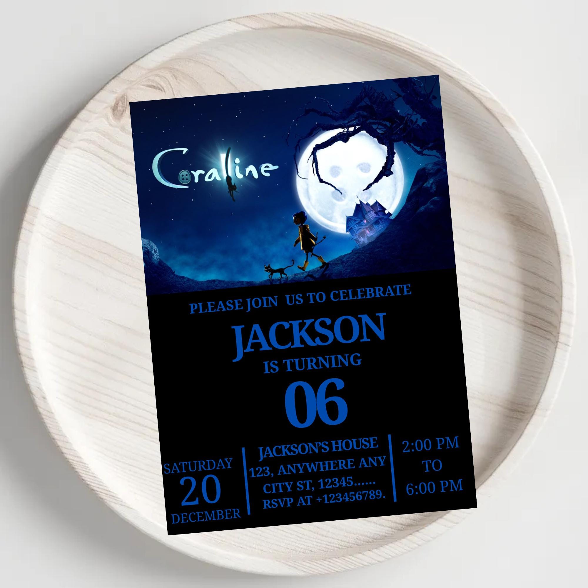 Editable Coraline Invitation Canva, Printable Coraline Birthday ...