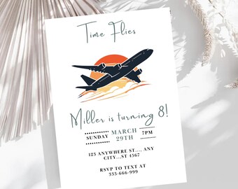Editable Airplane Birthday Party Invitation Boys Transportation Invite Downloadable Flying Invitation Jet Plane Birthday Template for Boys
