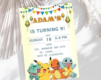 Invitación de cumpleaños de Pokémon, descarga instantánea, invitación digital, invitación temática de tarjeta Pokémon para fiesta de cumpleaños, descarga de Canva