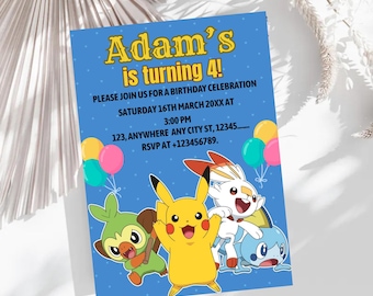 Invitación de cumpleaños de Pokémon, descarga instantánea, invitación digital, invitación temática de tarjeta Pokémon para fiesta de cumpleaños, descarga de Canva