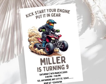 Dirt Bike 5th Birthday Invitation Template | Fifth Invite Speed Racing Theme Party | Motocross Motorcycle Boy Canva