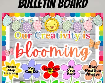 Kit de Mural de Afirmações Positivas de Primavera, Nossas Habilidades Estão Florescendo, Decoração de Sala de Aula com Tema de Mentalidade de Crescimento e Exibição com Tema de Flores