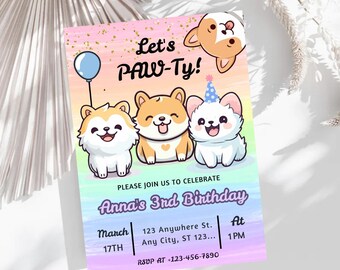 Custom Dog Birthday Let's Pawty Invitation, Puppy Party Invite, Dog Theme Birthday Invite, Digital Download