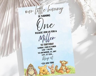 Winnie-the-Pooh Birthday Invitation, Winnie-the-Pooh Birthday Invite, Boho With Photo Pooh 1st Birthday Shower Ideas Gender Neutral
