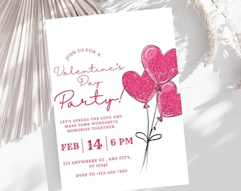Invitación editable para San Valentín con corazones (plantilla de Canva, PDF de 13 x 18 cm)