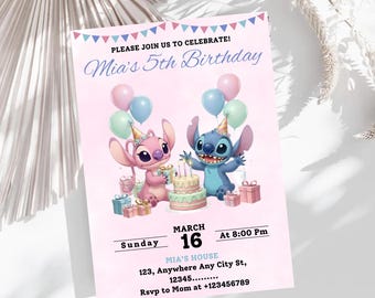 Convite de aniversário do Stitch, Convite de aniversário do Stitch editável, Convite digital para festa, Convite de aniversário do Stitch para imprimir