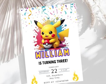 Pokemon Birthday Invitation Instant Download, Pikachu Editable and Printable Birthday Invitation, Pokemon invite party theme