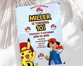 Pokemon Birthday Invitation, Card Theme (Canva Digital Download)