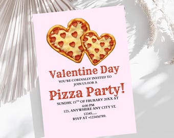 Invitación a fiesta de pizza de San Valentín, plantilla de Canva editable para niños