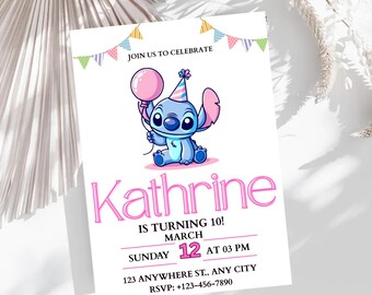Stitch Birthday Invitation: Kawaii Lilo & Stitch Party (Digital Download, Editable Template 5x7in