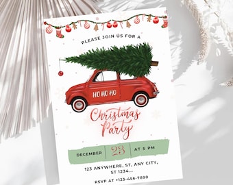 Red Truck Christmas Party Invitation: Rustic Holiday Template (Digital Download)