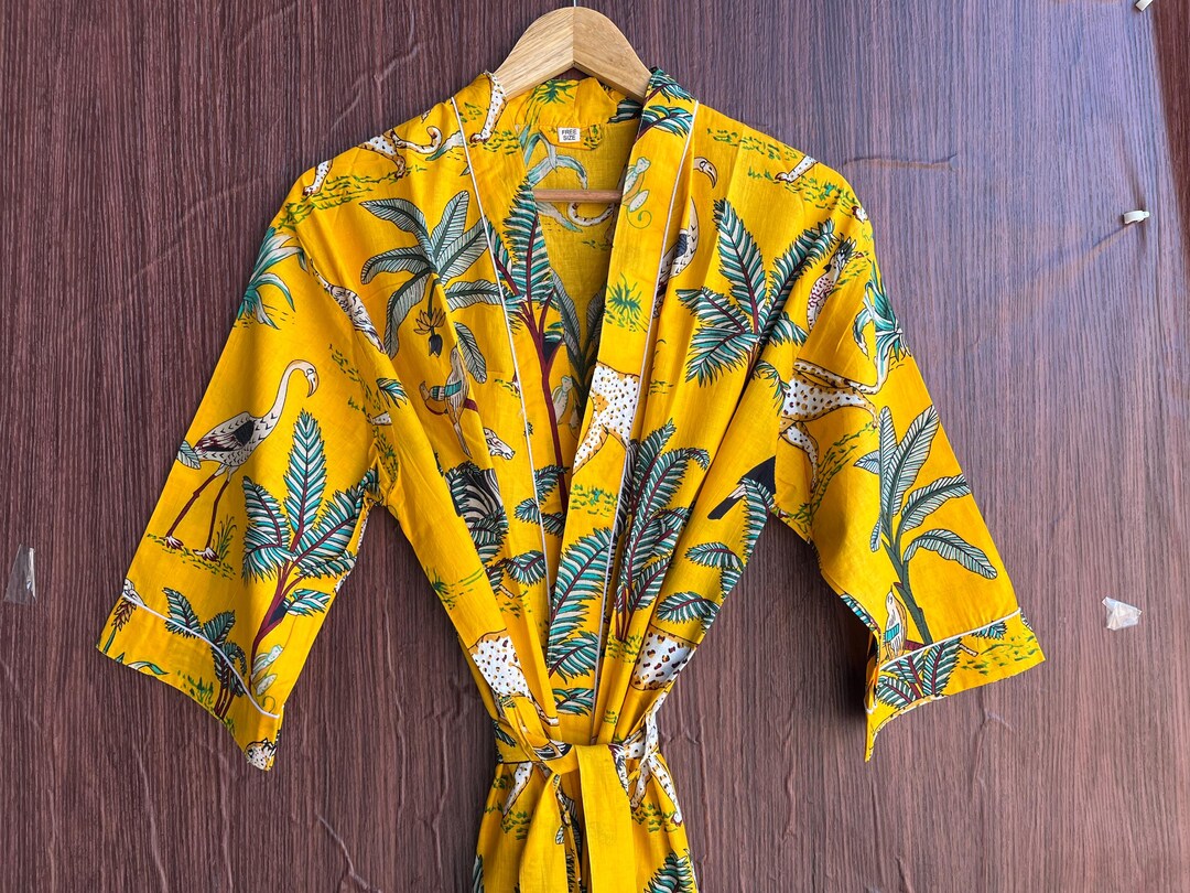 Shimpan Robe Handmade Jungle Print Cotton Kimono Robe, Bohemian Beach Cover Up - Etsy