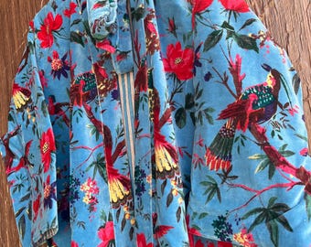 Floral Print Velvet Kimono Robe, Cotton Blend, Bohemian Jacket, Velvet Coat, Winter Kimono Robe, Gifts Hor her, Boho Robe, Velvet Kimono