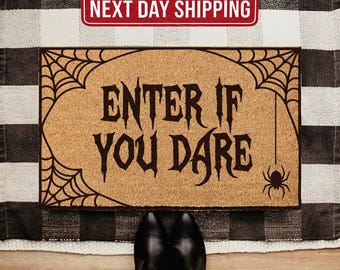 Funny Halloween Doormat, You Dare Enter Doormat, Spooky Dog Doormat, Halloween Porch Decor, Welcome Mat Outdoor, Fall Entrance Mat