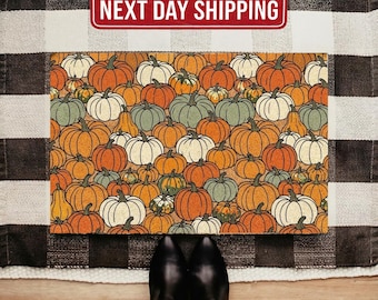Fall Pumpkin Doormat, Halloween Door Mats,  Autumn Welcome Mat, Farmhouse Entryway Rug
