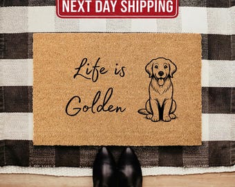 Golden Retriever Doormat, Life is Golden Welcome Mat, Dog Lover Gift