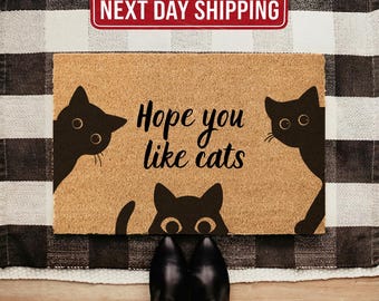 Funny Cat Doormat: Hope You Like Cats Welcome Mat – Natural Coir Home Décor
