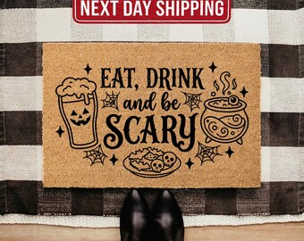 Eat Drink Be Scary Halloween Doormat, Funny Halloween Welcome Mat, Spooky Fall Porch Decor