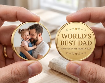 Custom Photo Coin, Personalized Text Keepsake, Father's Day Anniversary Coin Gift