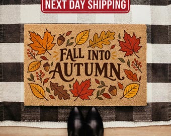 Fall Into Autumn Doormat, Coir Welcome Mat, Autumn Leaves Decor