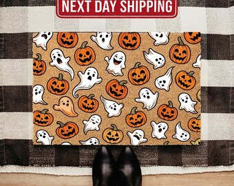 Ghost Pumpkin Coir Doormat, Halloween Outdoor Rug
