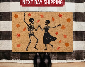 Dancing Skeletons Doormat, Halloween Fall Outdoor Rug, Spooky Front Door Decor