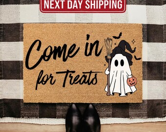 Come In For Treats Doormat, Ghost Halloween Welcome Door Mat, Trick Or Treat Mat, Coir Outdoor Rug