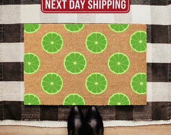 Lime Welcome Doormat, Fruit Summer Welcome Mat, New Season Citrus Entryway Rug, Green Decor