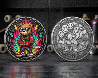Hypebeast Drawing Street Life Style Coin, Limited Edition Graffiti American Street Culture Money