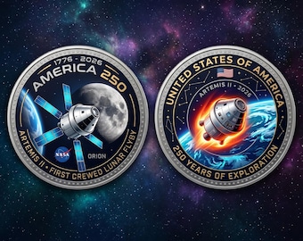 Limited Edition NASA Artemis II & America 250 Dual-Sided Challenge Coin - 1776-2026 Semiquincentennial Space Exploration