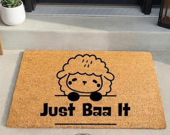 Just Baa It Funny Coir Doormat, Animal Humor Doormat, Sarcastic Sheep Entryway Mat
