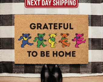 Grateful to Be Home Welcome Mat - Dancing Bears Doormat, Grateful Dead Decor, Housewarming Gift