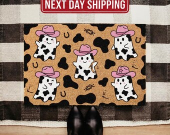 Cowboy Ghost Doormat, Pink Hat Western Halloween Coir Mat (18"x30")