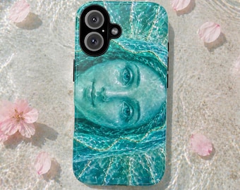 Virgin Mary faux 3D look effect phone case, Ocean waves catholic case, Ocean art religious cover, Christian and catholic gift for religious