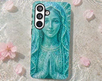 Faux resin ocean phone case, Sea lovers religious case, Virgin Mary ocean art christian cover, Catholic summer case, Gift for spiritual