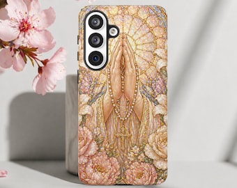 Wildflower religious phone case, Celestial iridescent catholic case, Angelic floral Christian cover, Spiritual case, Gift for religious
