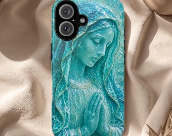 Virgin Mary faux resin phone case, Ocean waves religious case, Ocean art catholic cover, Sea lovers Christian case, Gift for religious
