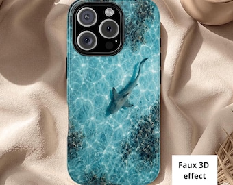 Mermaidcore shark phone case, Ocean creatures case, Coastal water 3D look cover, Summer vibes case, Fish lover gift, Gift for sea lovers