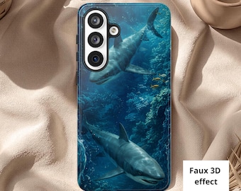 Shark art phone case, Ocean creatures coastal case, Sea animals cover, Summer vibes gift, 3D look fish lover gift, Gift for sea lovers