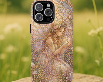 Whimsical fairy iridescent phone case, Fairy core celestial faux stained glass case, Cottage core fairytale enchanted vibes magical cover