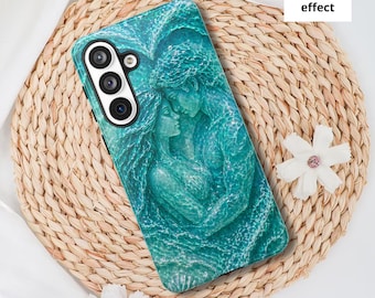 Couple ocean waves phone case, Faux resin romantic case, Ocean art cover, Ocean decor nature lover gift, Blue cover, Gift for sea lover