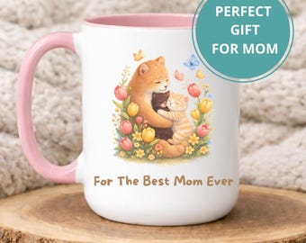 Watercolor cute coffee mug, Adorable mom birthday gift, Kawaii cat mom mug, Cat lovers gift, Gift for mama from kids, Mother's Day mug