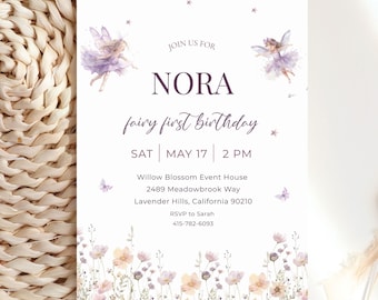 Fairy First Birthday Invitation, Fairy 1st Birthday Invitation, My Fairy First Invitation, Enchanted Forest, EDITABLE Canva