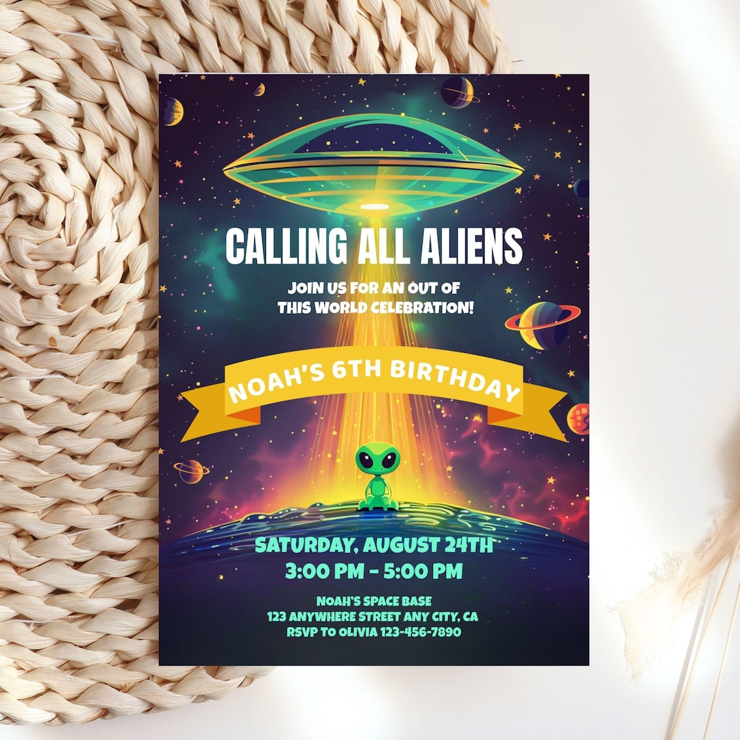 Alien Birthday Invitation, Space Birthday Invitation, UFO Birthday ...