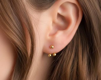 Sterling Silver Ball Stud Earrings, Minimalist Double Ball Design