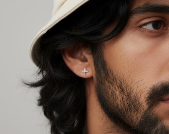 Sterling Silver Cross Stud Earrings, Minimalist Jewelry